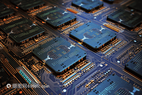 互联互通 微芯片概念图中的集成电路设计智慧